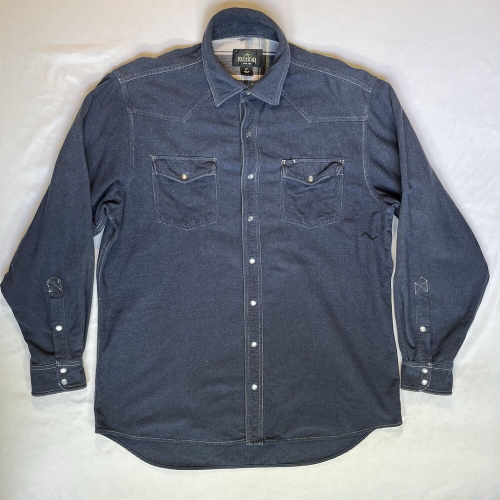 Redhead Men’s XLT Blue Heavy Pearl Snap Flannel Long Sleeve Shirt Pockets